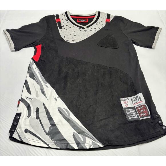 Smith And Graham Mens 2XL Short Sleeve Black/Gray Printed Shirt Hustle Today - Picture 1 of 10